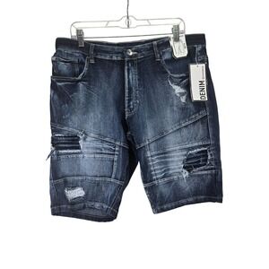 NWT Southpole Men Slim Fit Dark Wash Distressed Denim Shorts Size‎ 34 Streetwear